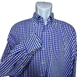 Peter Millar men's Blue & white gingham check paid long sleeve button down sz lg